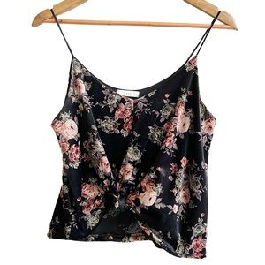 Lush Knot Front Floral Black Velvet Cami